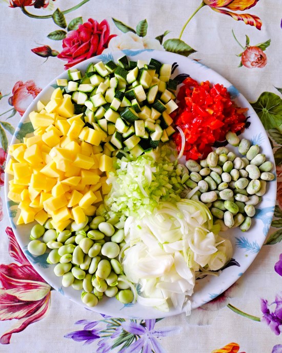 prepared vegetables for Soupe au Pistou