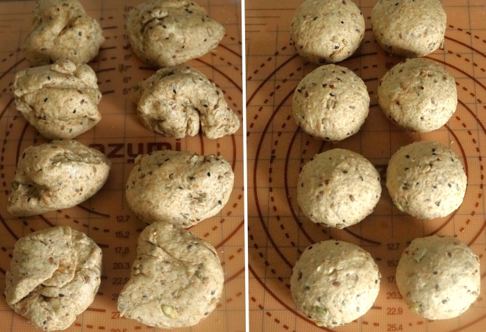 shaping dough for Multigrain Seeded Bread Rolls