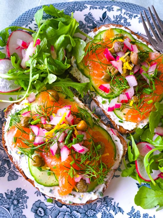 Smoked Salmon Smørrebrød or Scandinavian-style open sandwich