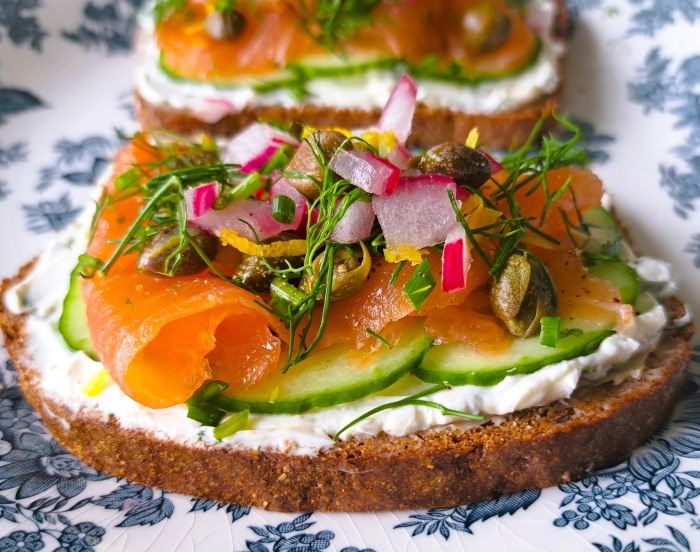 Smoked Salmon Smørrebrød or Scandinavian-style open sandwich