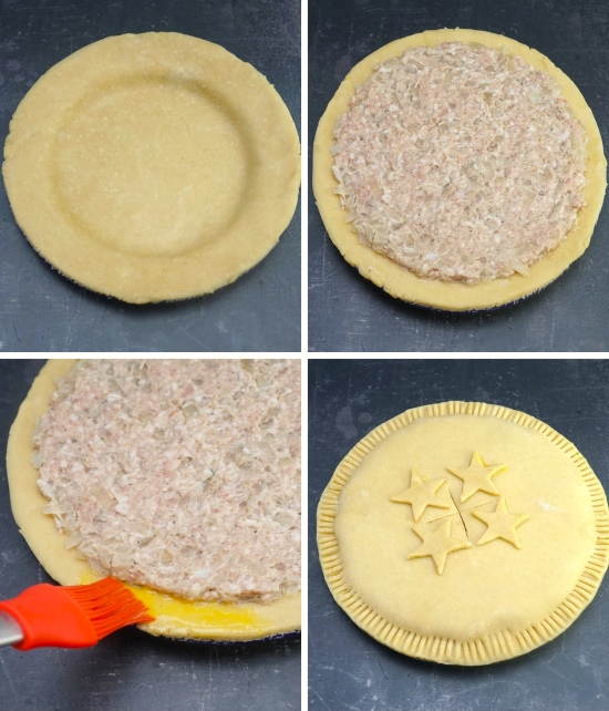 assembling Sausage Plate Pie