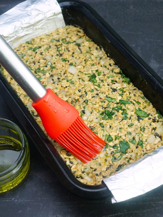 making Chickpea & Oat Bake / falafel bake