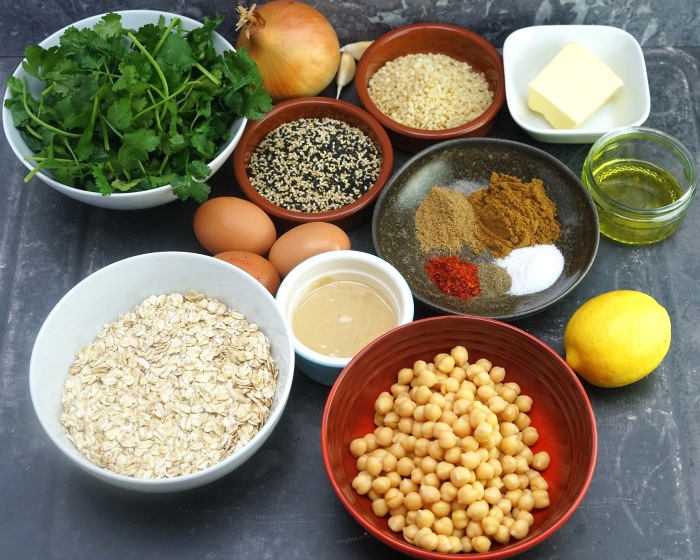 ingredients for Chickpea & Oat Bake / falafel bake