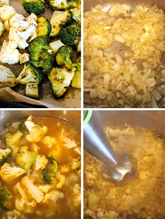 making Roasted Cauliflower and Broccoli Soup