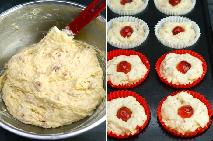 making Cherry and Coconut Muffins