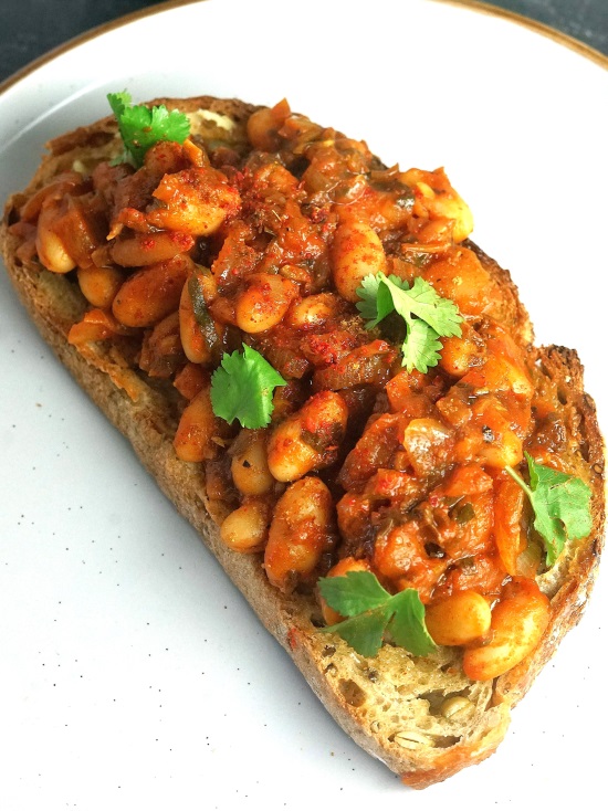 Smoky Not-Baked Beans on toast