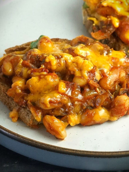 Smoky Not-Baked Beans with melted cheese