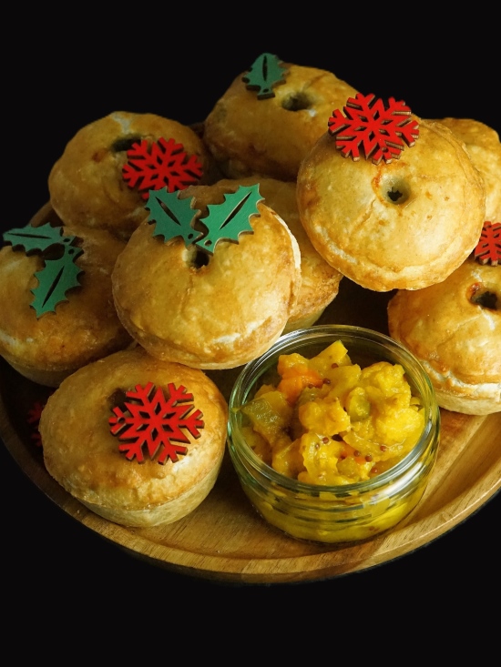 Christmas Sausage Pies with piccalilli