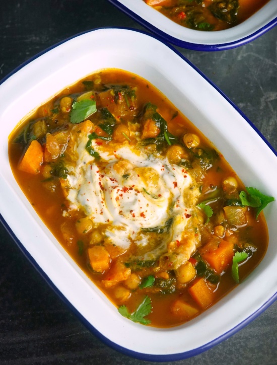 Spicy Sweet Potato and Chickpea Stew with yogurt