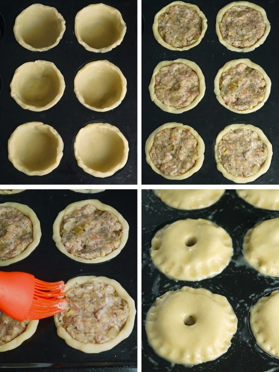 assembling Christmas Sausage Pies