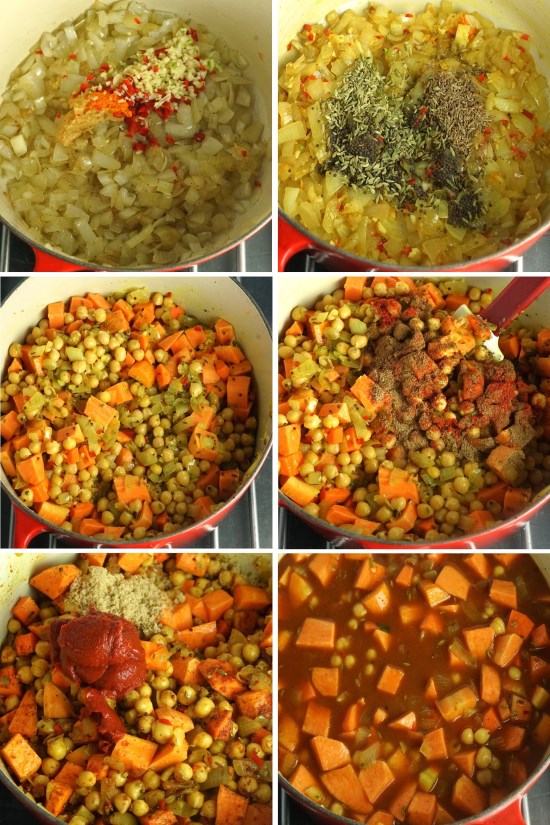 steps in making Spicy Sweet Potato and Chickpea Stew