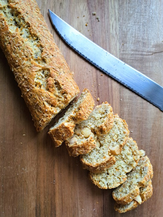 cutting once baked dough for Savoury Biscotti