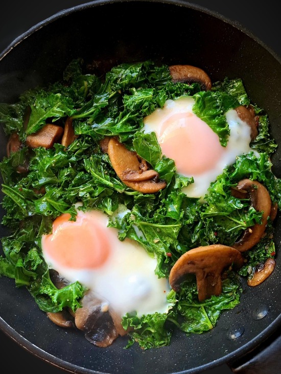 Baked Eggs with Mushrooms & Kale