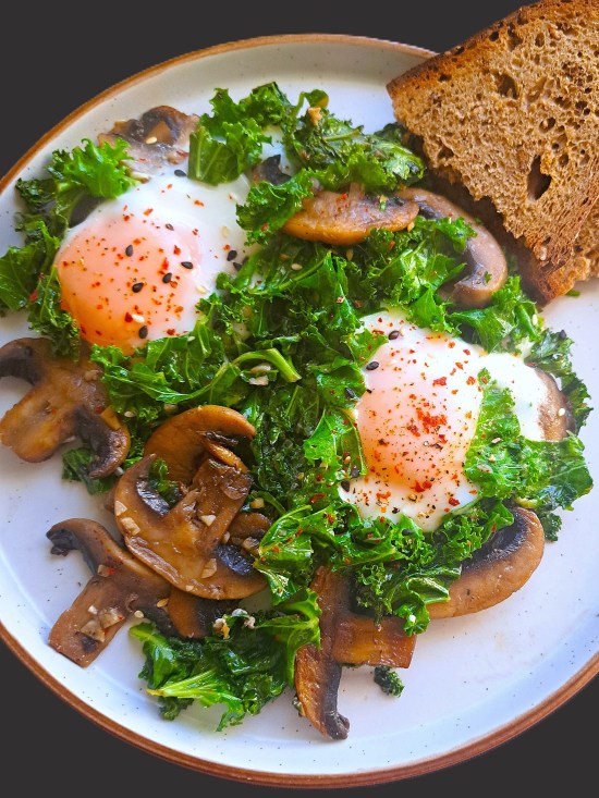 Baked Eggs with Mushrooms & Kale