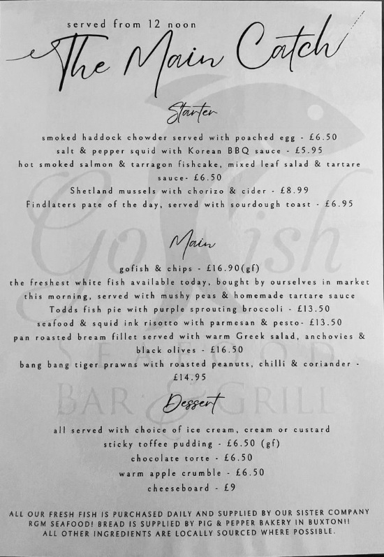 GoFish Seafood, Bar & Grill January 2025 menu