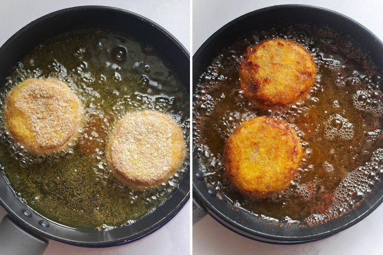 frying Corned Beef Rissoles