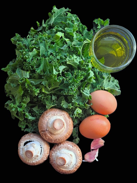 ingredients for Baked Eggs with Mushrooms & Kale