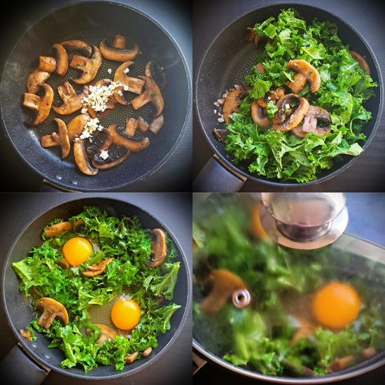 how to make Baked Eggs with Mushrooms & Kale