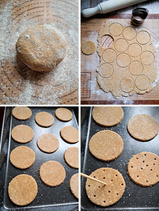 rolling and cutting dough for Savoury Digestive Biscuits