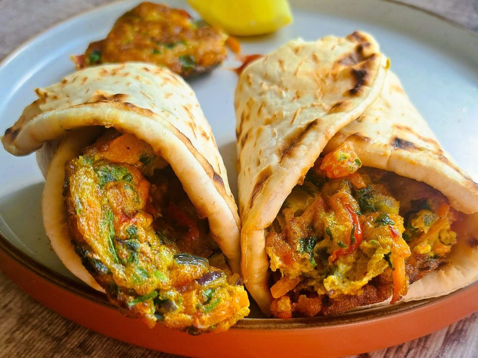 Vegetable Masala Omelette in flatbread