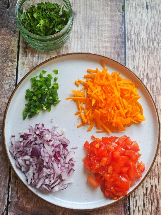 prepared vegetables for Vegetable Masala Omelette