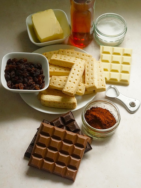 ingredients for Triple Chocolate Tiffin