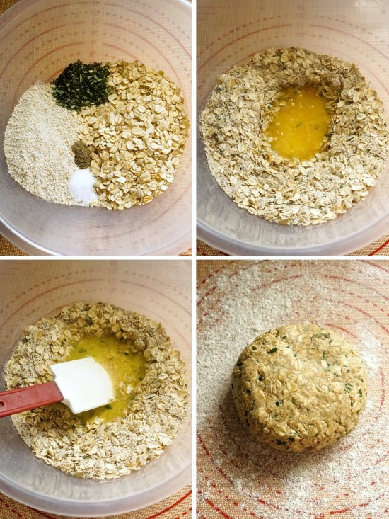 making the dough for Rosemary Scottish Oatcakes