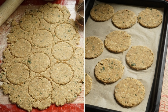 rolling and cutting Rosemary Scottish Oatcakes