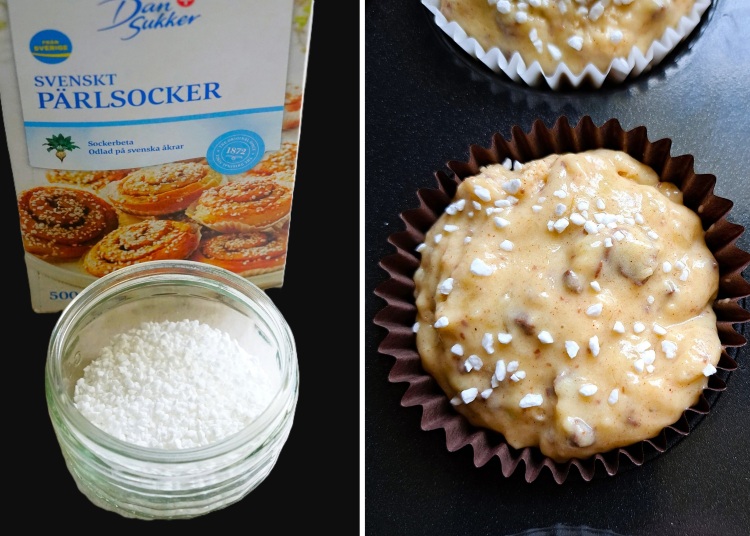 sugar nib decoration on Banana & Chocolate Muffins