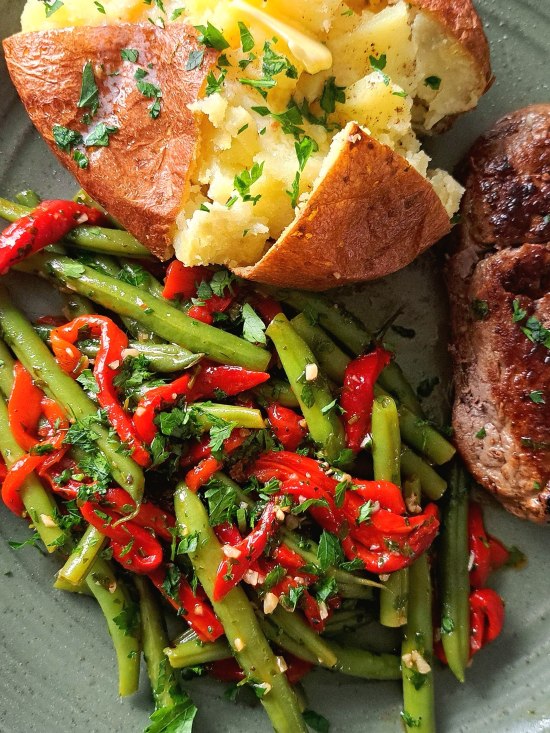 Green Bean and Roasted Pepper Salad serving suggestion