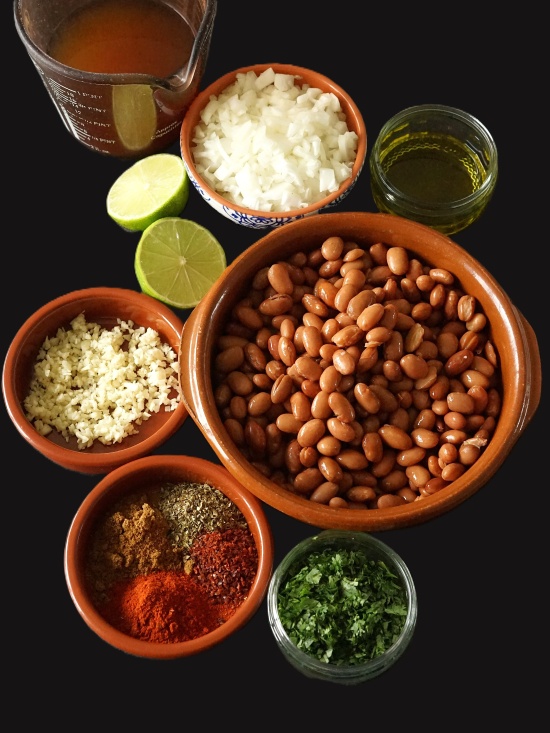 ingredients for Refried Beans or frijoles refritos