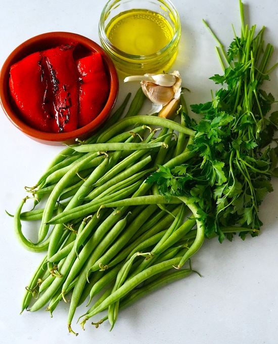 ingredients for Green Bean and Roasted Pepper Salad