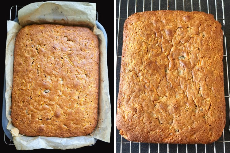 baked and cooling Carrot Cake Traybake