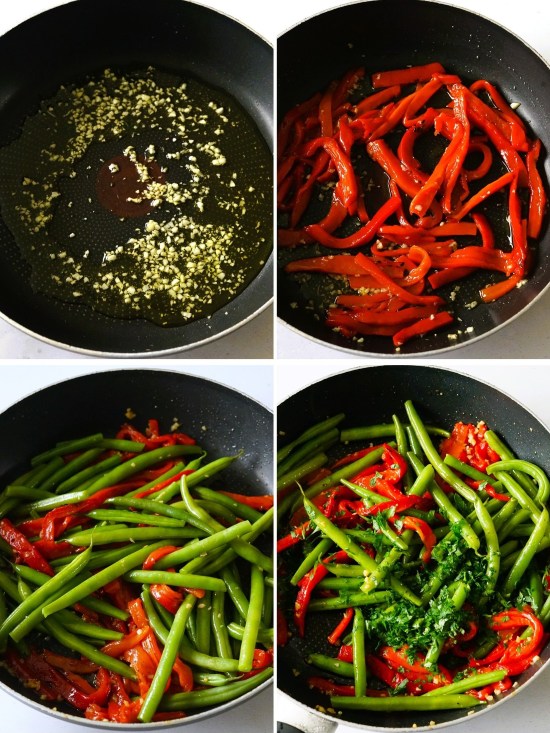 making Green Bean and Roasted Pepper Salad