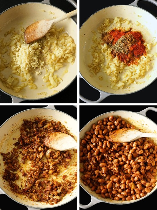 making Refried Beans or frijoles refritos