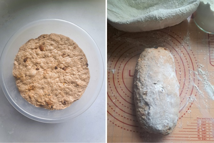 fermented and shaped dough for Spiced Fruit Bread