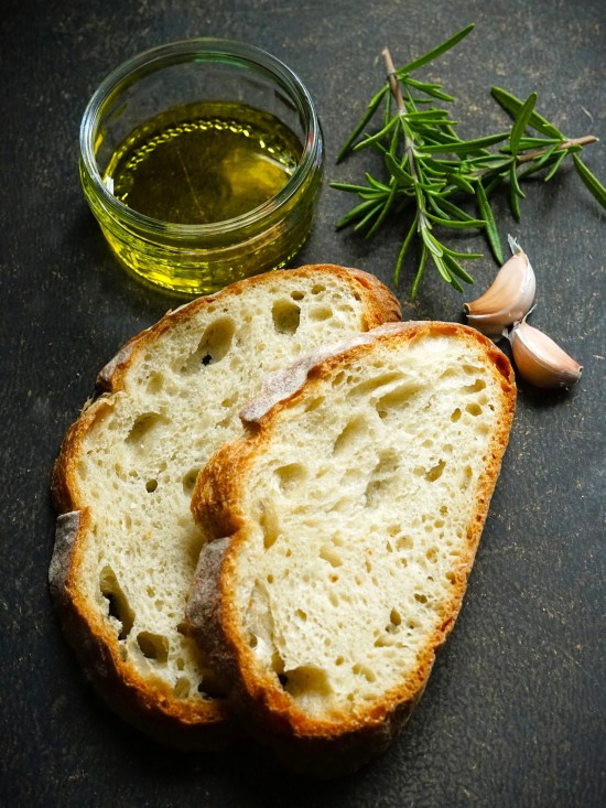 ingredients for Homemade Croutons with garlic and rosemary