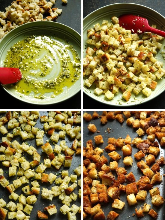 making homemade croutons