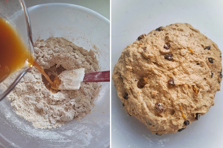 making dough for Spiced Fruit Bread