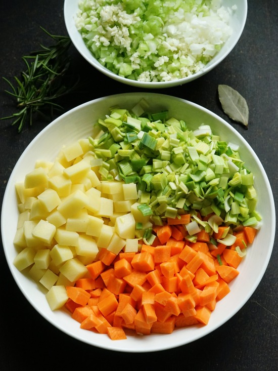 prepared vegetables for Cream of Vegetable Soup