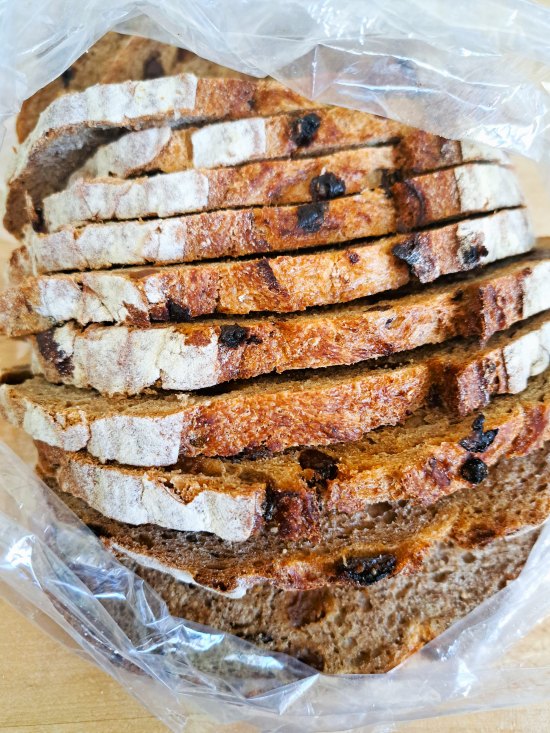 Spiced Fruit Bread sliced and ready to freeze
