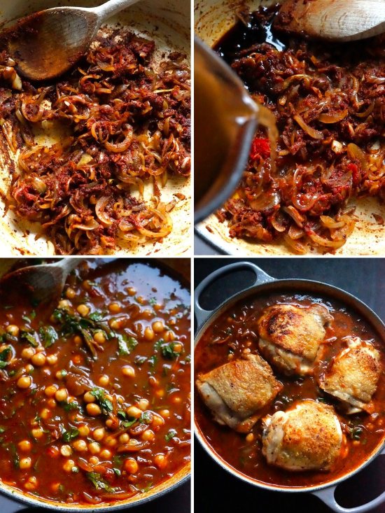 making Chicken with Olives, Lemon and Chickpeas