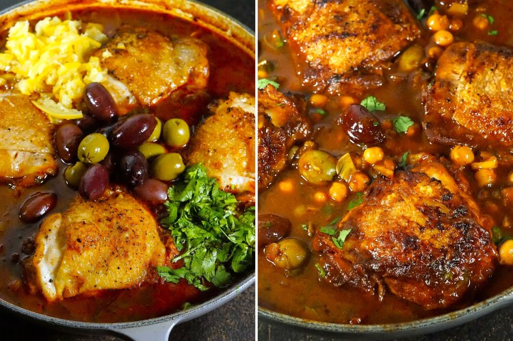 making Chicken with Olives, Lemon and Chickpeas