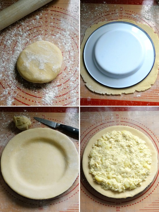 assembling Potato, Cheese and Onion Plate Pie