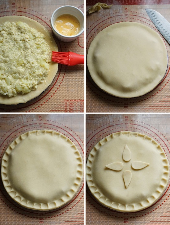 assembling Potato, Cheese and Onion Plate Pie