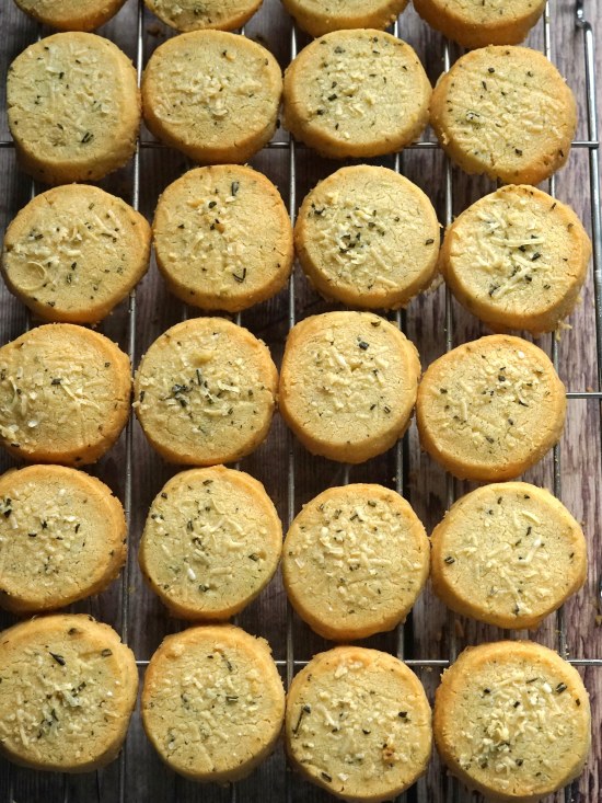 cooling Parmesan and Rosemary Shortbreads