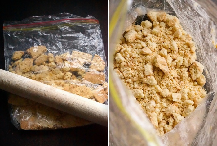 crushing biscuits for Christmas Chocolate Tiffin