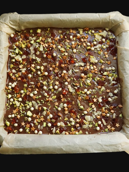 decorating Christmas Chocolate Tiffin