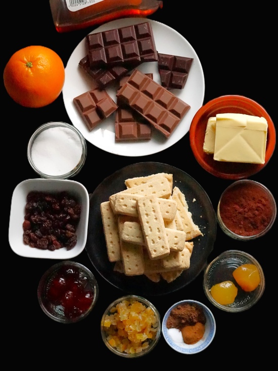 ingredients for Christmas Chocolate Tiffin