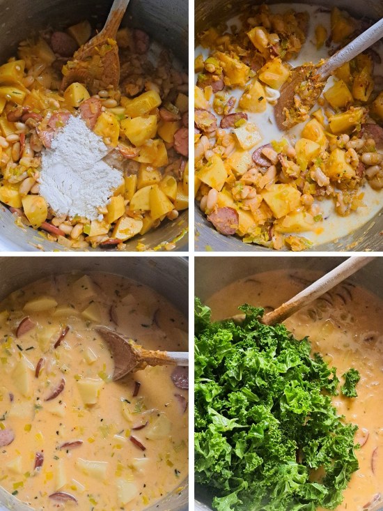 making Sausage, Potato, Bean and Kale Soup